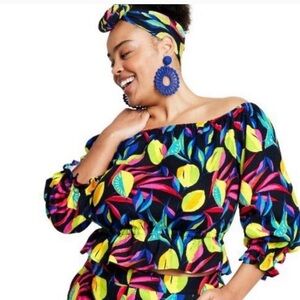 Women’s Lemon Print Bardot Top Tabitha Brown Multicolored Size XS